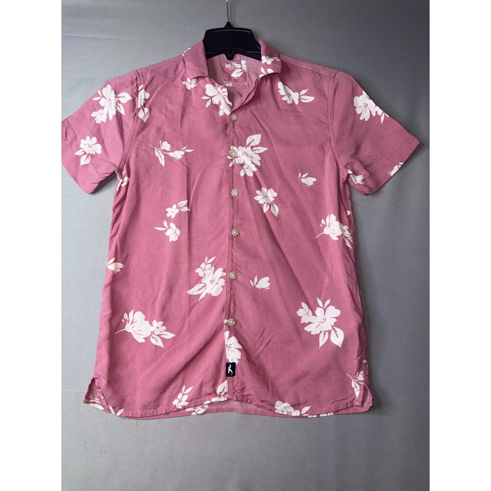 Hollister Men Epic Flex Dusty Pink Boho Floral Cabana Boy Button Up Shirt XS